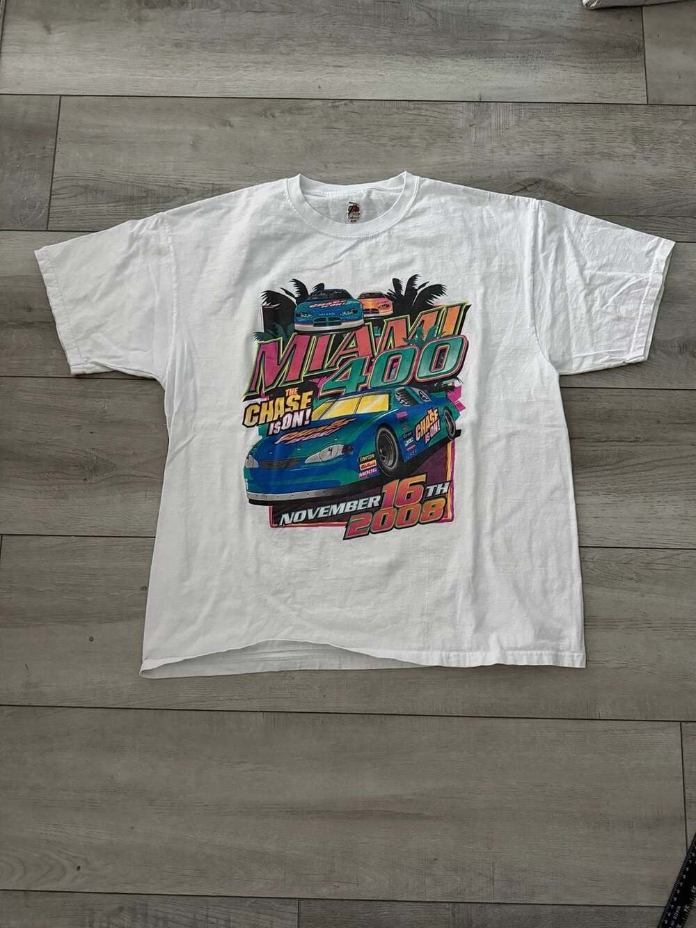 Y2K Vintage Fruit Of The Loom Miami 400 Championship Race T-Shirt XL White Nasca